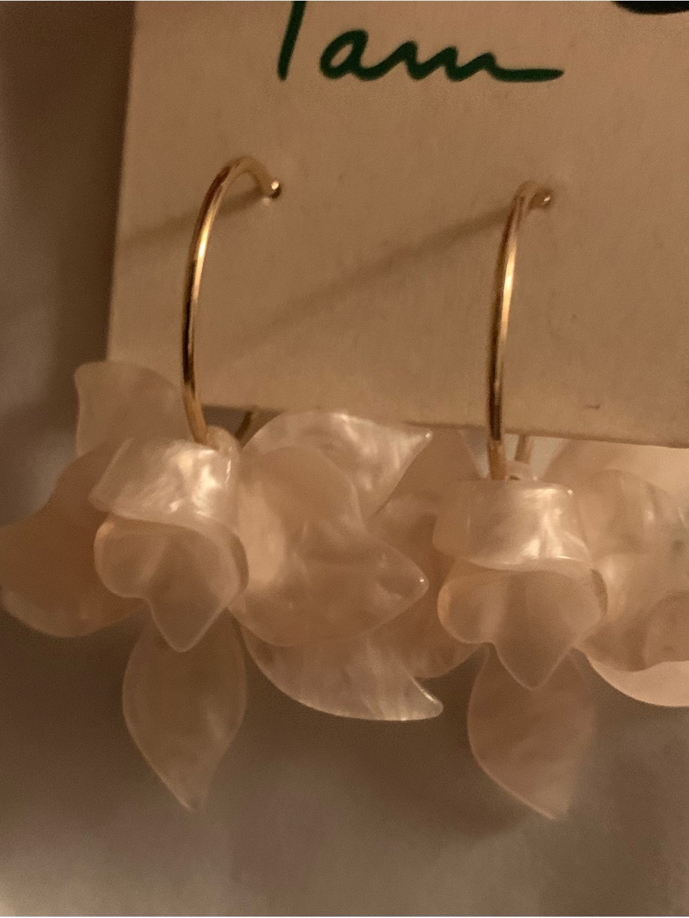 Mother of Pearl Floral Hoop Earrings - Gold Accent